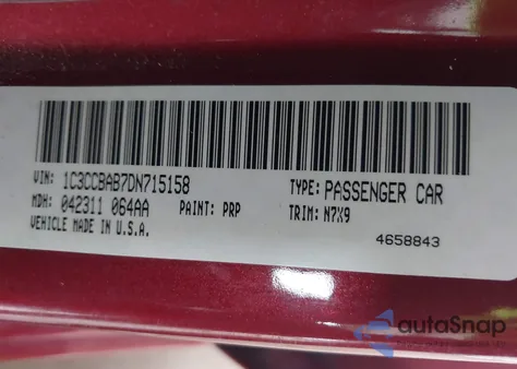 2013 Chrysler 200 Lx из США, поврежденный, VIN 1C3CCBAB7DN715158